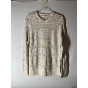 COS Knit Striped Cotton Silk Sweater Cream Men's Size XS Fisherman Coastal